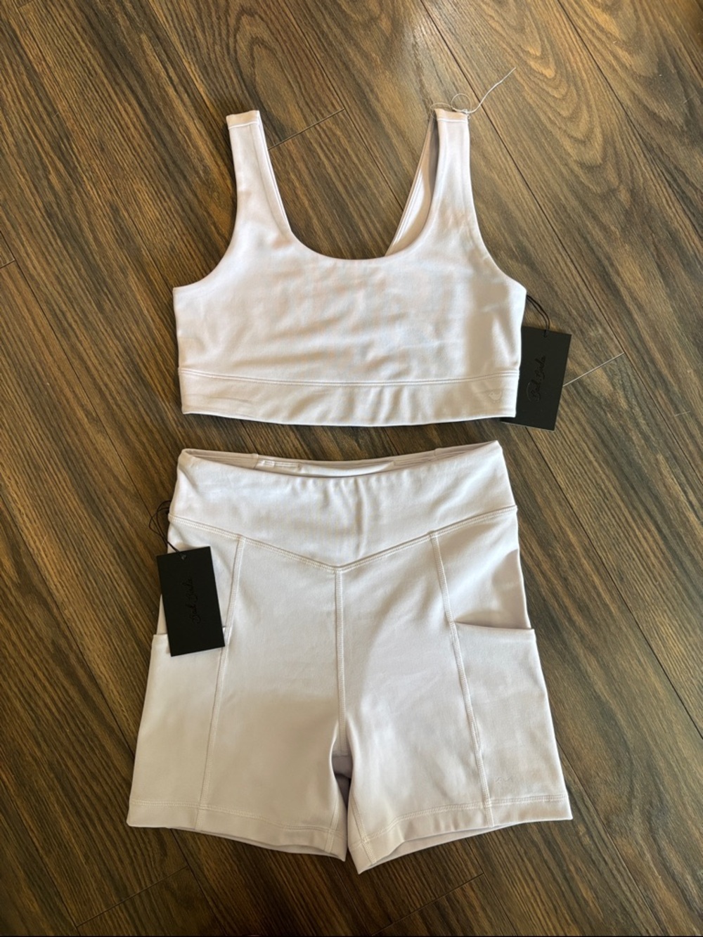 Bad Birdie light purple Scoop Sports Bra and High-Waist Pocket Shorts Set